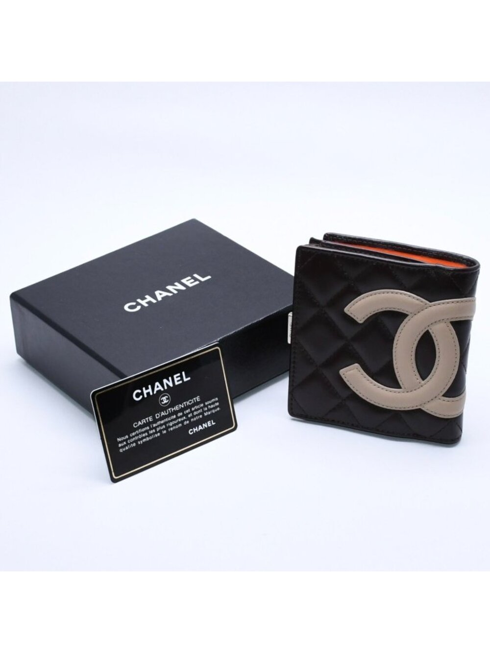 Chanel Cambon Line Kiss Lock Compact Wallet Bifold CC Logo Calfskin